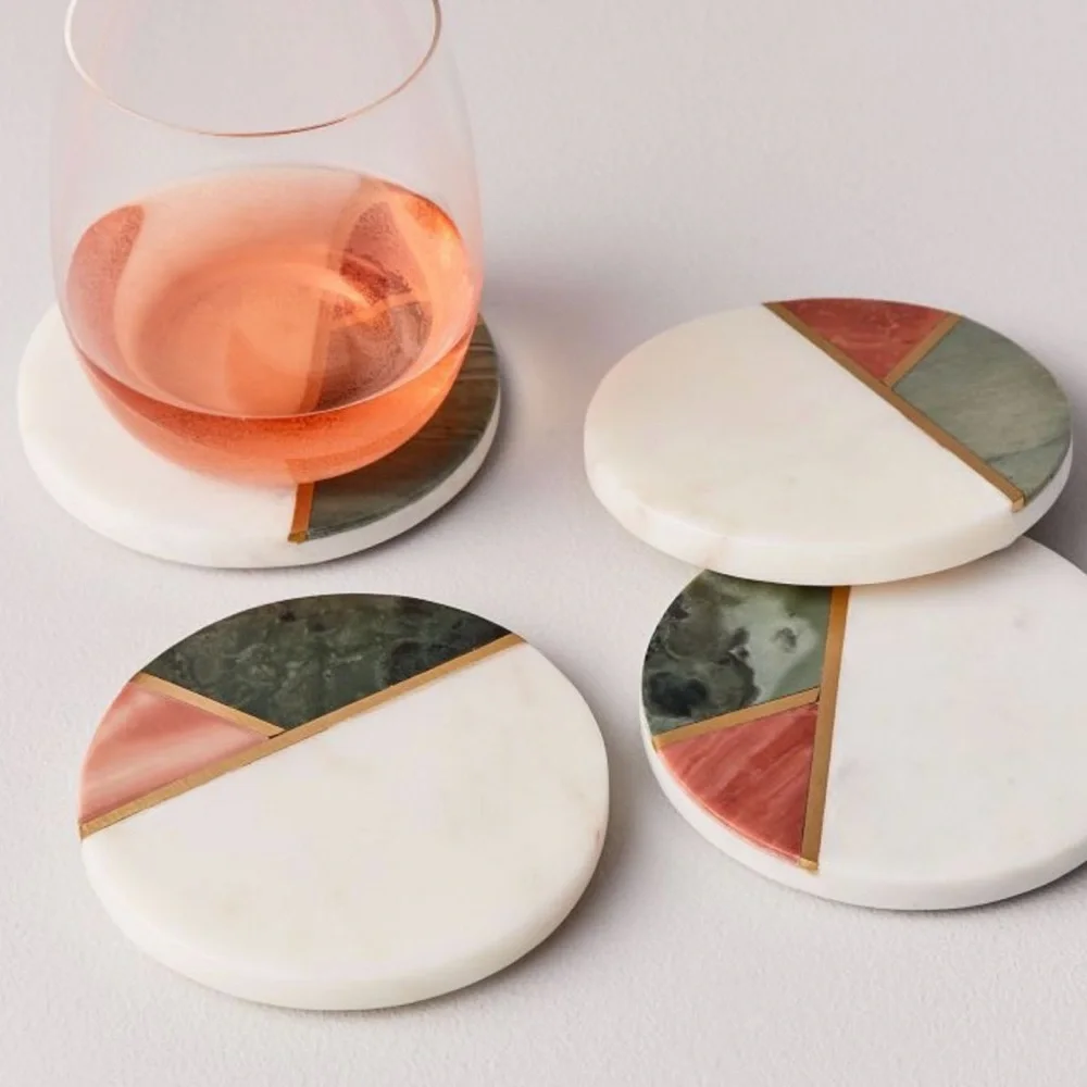 West Elm mixed Marble and brass Coaster Sets